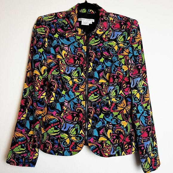 Blazer Maggie London Taille 8 Noir Multicolore Floral - Manches 3/4 - Occasion Excellent état